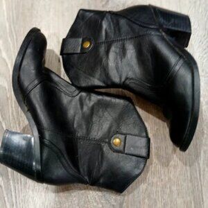 Women Black Leather Ankle Boots Size 6